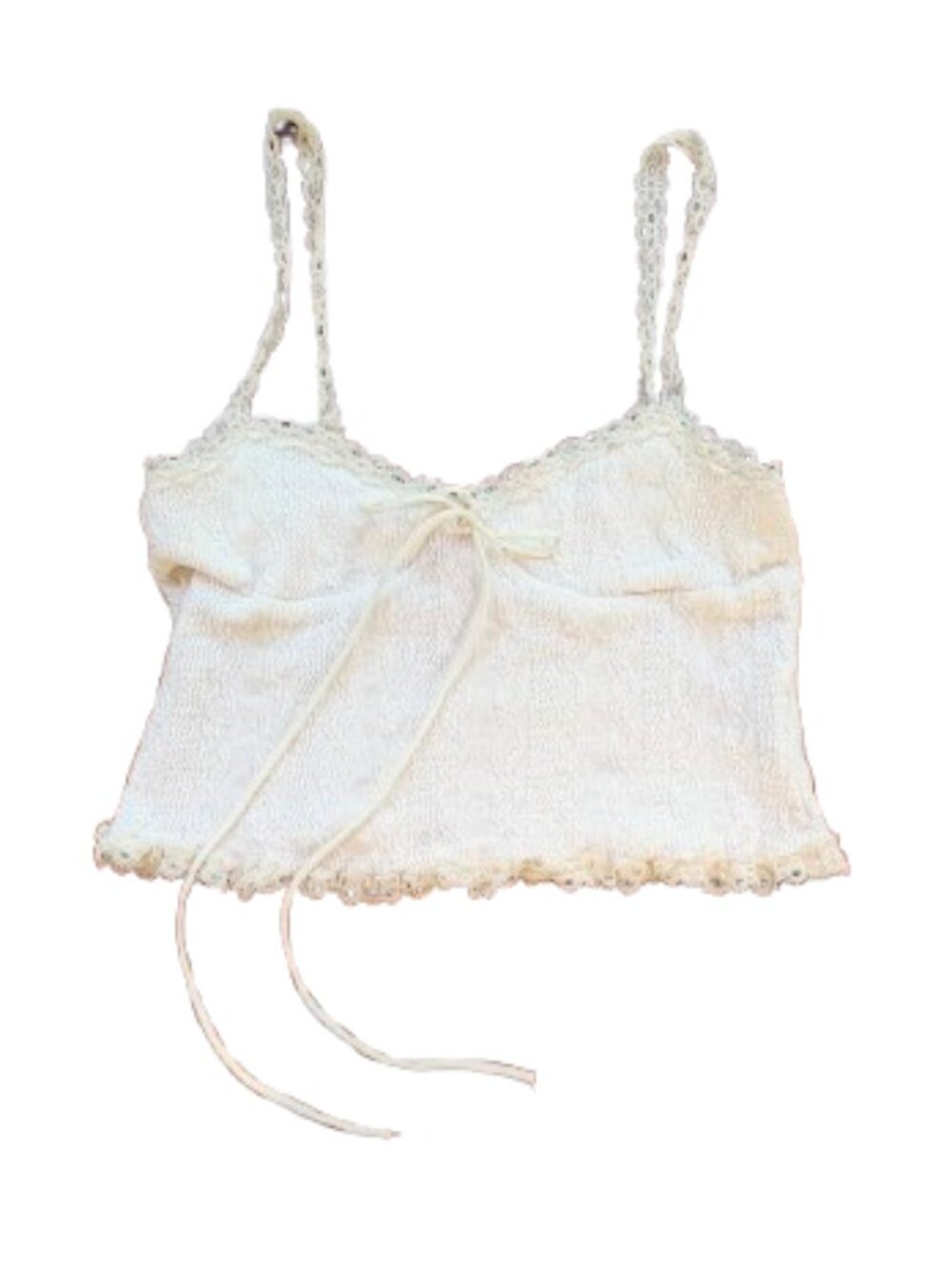 EDIKTED Lace Camisole Cropped Tank Top Size Small White Cream